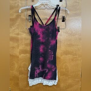 Gypsy Junkies tie dye lace hem tank top s
